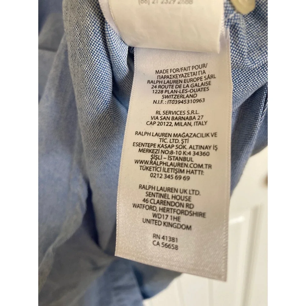 Polo Ralph Lauren Mens XXL Slim Fit Short Sleeve Oxford Shirt Light Blue Cotton